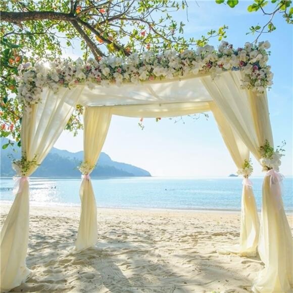 Arch Drapes for Wedding Arch Draping Fabric 2 Panel Sheer Backdrop Curtain - Picture 3 of 8